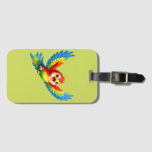 Happy Little Parrot Cartoon Art for Kids and Bird Luggage Tag