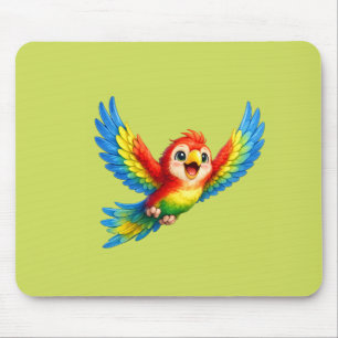 Happy Little Parrot Cartoon Art for Kids and Bird Mouse Pad