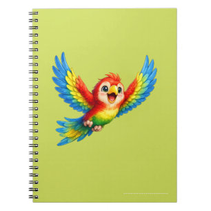 Happy Little Parrot Cartoon Art for Kids and Bird Notebook