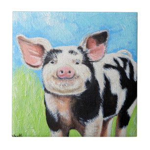 Happy Little Pig Painting Ceramic Tile