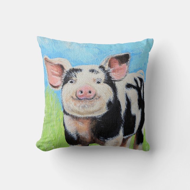 Happy Little Pig Painting Cushion (Front)