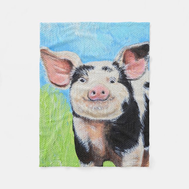 Happy Little Pig Painting Fleece Blanket (Front)