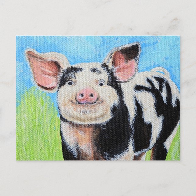 Happy Little Pig Painting Postcard (Front)