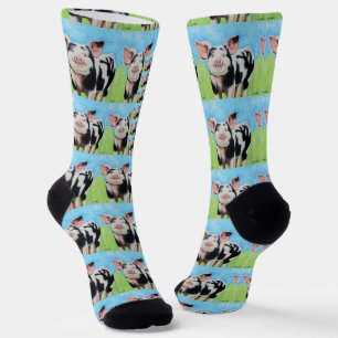 Happy Little Pig Painting Socks