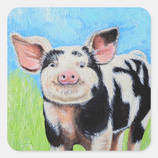 Happy Little Pig Painting Square Sticker (Front)