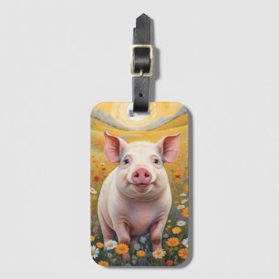 Happy Little Pig Sunny Daisy Field Luggage Tag