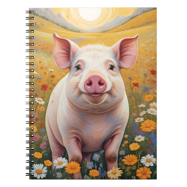 Happy Little Pig Sunny Daisy Field Notebook (Front)