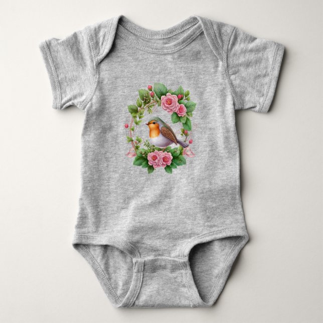 Happy Little Robin Baby Bodysuit  (Front)