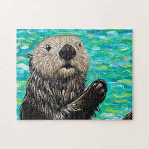 Happy Little Sea Otter Painting Jigsaw Puzzle