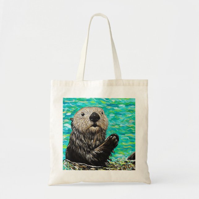 Happy Little Sea Otter Painting Tote Bag (Front)