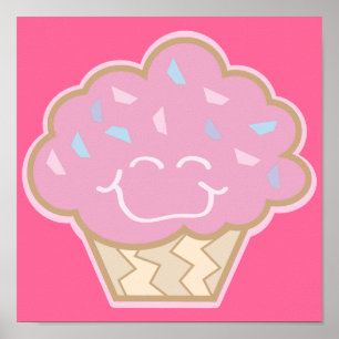 happy little strawberry cupcake poster