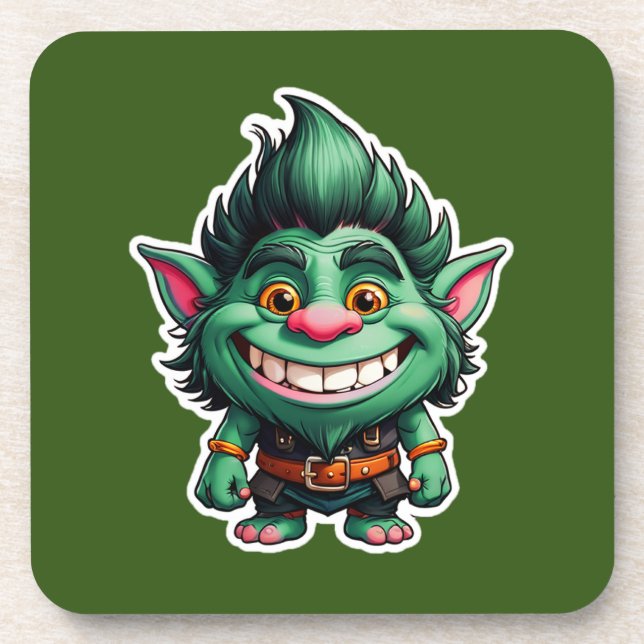 Happy Little Troll Chibi illustration Coaster (Front)
