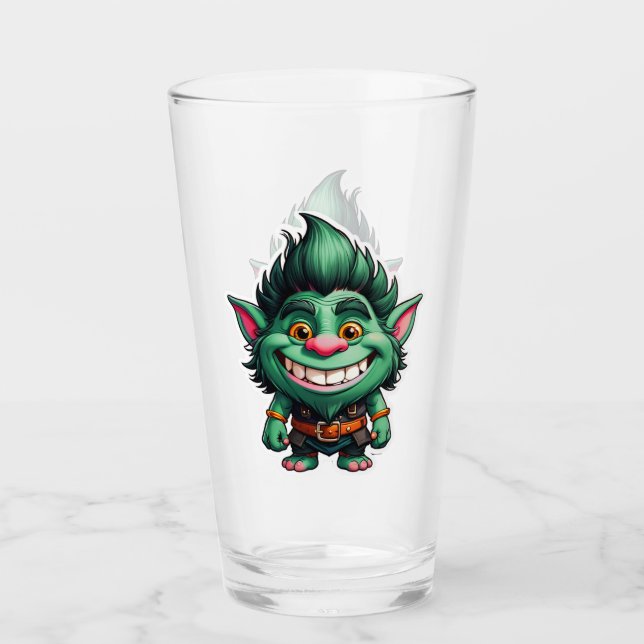 Happy Little Troll Chibi illustration Glass Cup (Front)