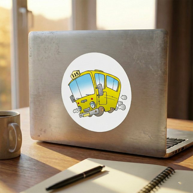 Happy Little Yellow School Bus Classic Round Sticker (Creator Uploaded)