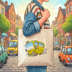 Happy Little Yellow School Bus Tote Bag