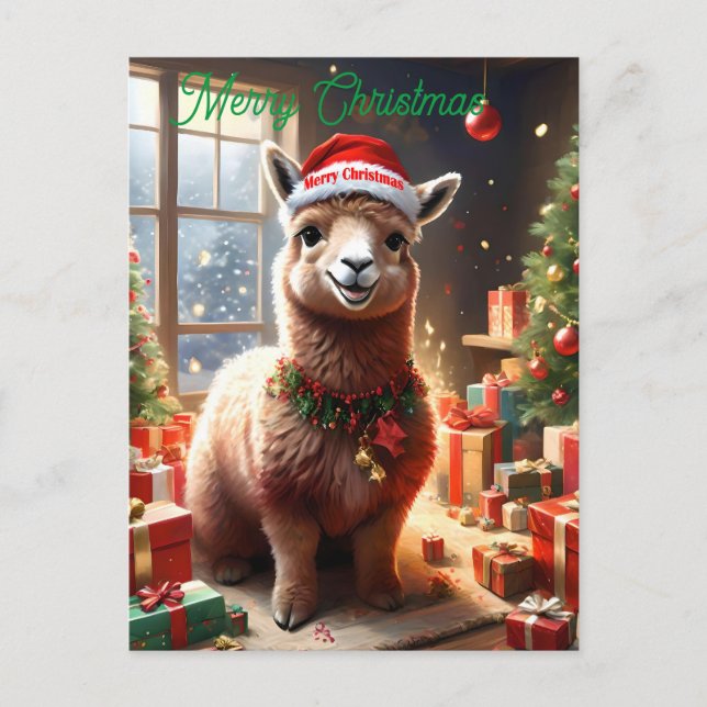 Happy Llama Christmas, Christmas Postcard (Front)