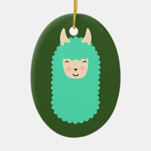 Happy Llama Emoji Ceramic Tree Decoration (Front)