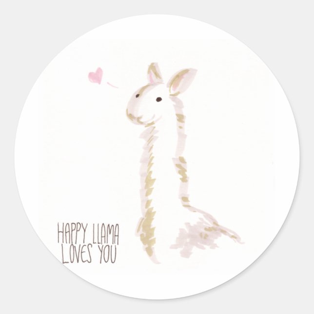Happy Llama Loves You Classic Round Sticker (Front)