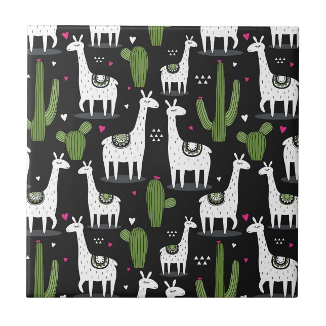 Happy Llama Pattern Ceramic Tile (Front)