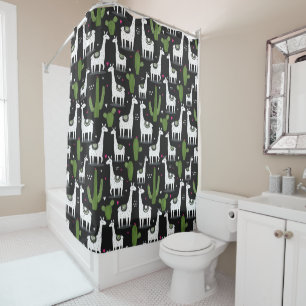 Happy Llama Pattern Shower Curtain