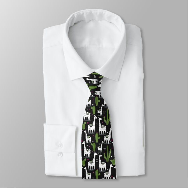 Happy Llama Pattern Tie (Tied)