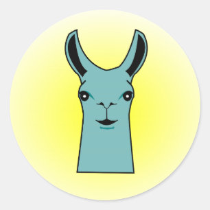 Happy Llama Teal Drawing Classic Round Sticker