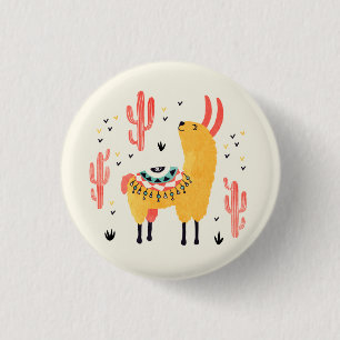 Happy llama with cactus 3 cm round badge
