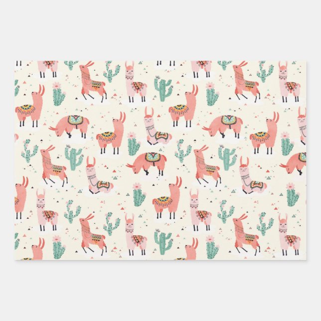 Happy Llama Wrapping Paper Sheet (Front)