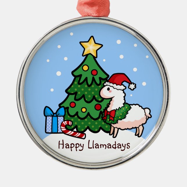 Happy Llamadays Metal Tree Decoration (Front)