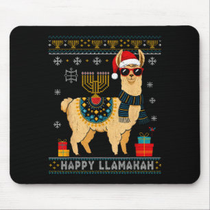 Happy Llamakah Funny Ugly Hanukkah Sweater Llama P Mouse Pad