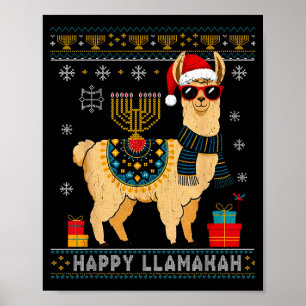 Happy Llamakah Funny Ugly Hanukkah Sweater Llama P Poster