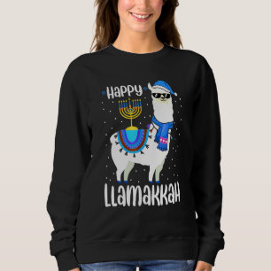 Happy Llamakkah Cute Jewish Llama Sunglasses Hanuk Sweatshirt
