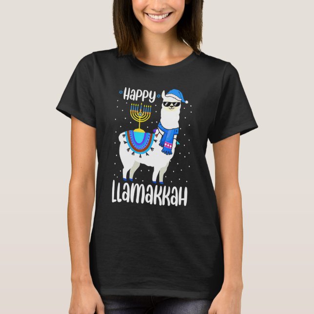 Happy Llamakkah Cute Jewish Llama Sunglasses Hanuk T-Shirt (Front)