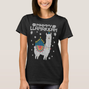 Happy Llamakkah Cute Llama Menorah Ugly Hanukkah S T-Shirt