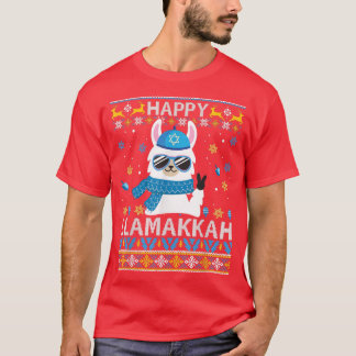 Happy Llamakkah Llama Ugly Hanukkah Ugly Christmas T-Shirt