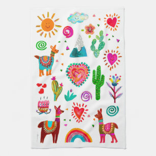 Happy Llamas & Hearts Simple Kitchen Towels