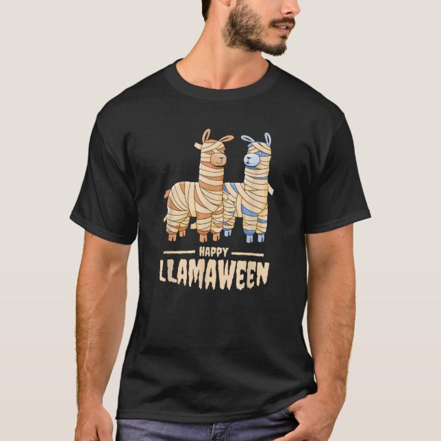 Happy Llamaween Funny Halloween Llama Mummy Costum T-Shirt (Front)