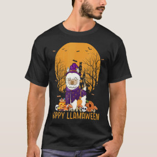 Happy Llamaween LLama Halloween Witch Hat Kids Gi T-Shirt