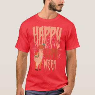 Happy Llamaween Pumpkin Spyder Web Happy Halloween T-Shirt