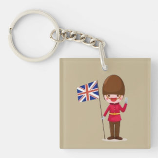 Happy London Guardsman Waving Union Jack Key Ring