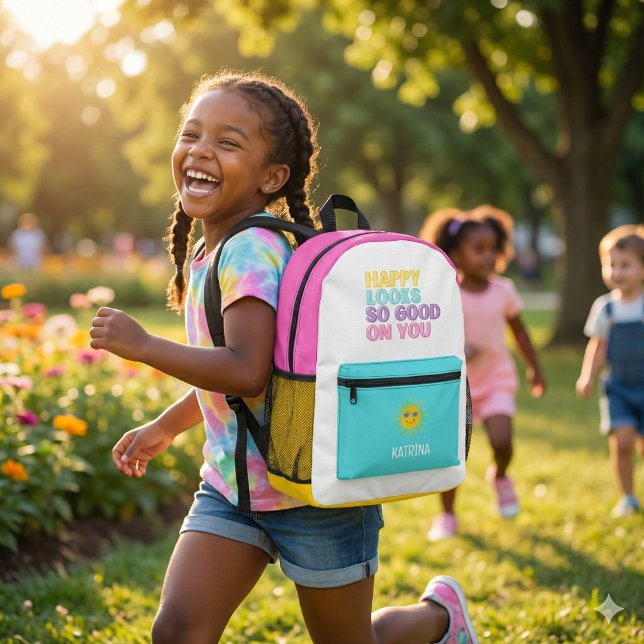 Happy Looks So Good On You Backpack (Empower someone special with this, "Happy looks so good on you" personalized backpack! )
