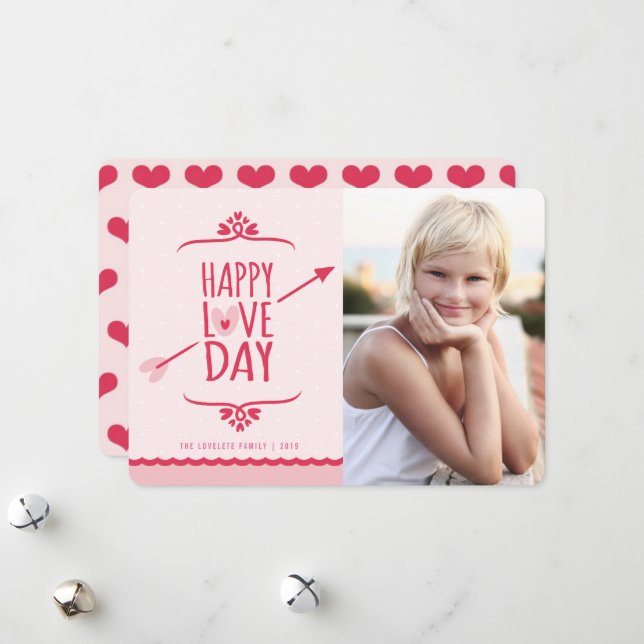 Happy Love Day Arrow Valentine's Day Photo Cards (Front/Back In Situ)