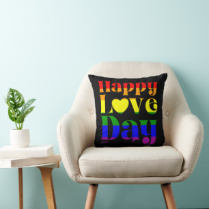 HAPPY LOVE DAY rainbow pride flag valentine Cushion