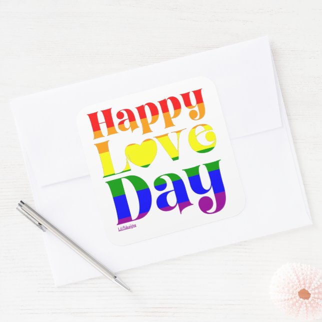 HAPPY LOVE DAY rainbow pride flag valentine        Square Sticker (Envelope)