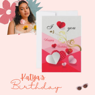 Happy Love Heart, Flashy Birthday Greeting Card