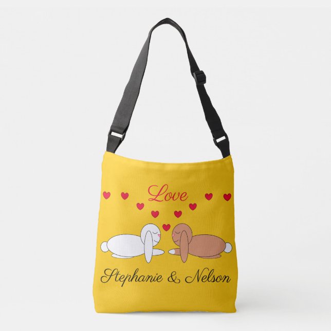 Happy, Loving Rabbits: Yellow Crossbody Bag (Front)