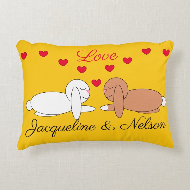 Happy, Loving Rabbits: Yellow Decorative Cushion (Front)