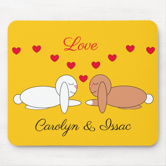Happy, Loving Rabbits: Yellow Mouse Pad (Front)
