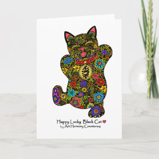 Happy Lucky Black Cat Greeting Card