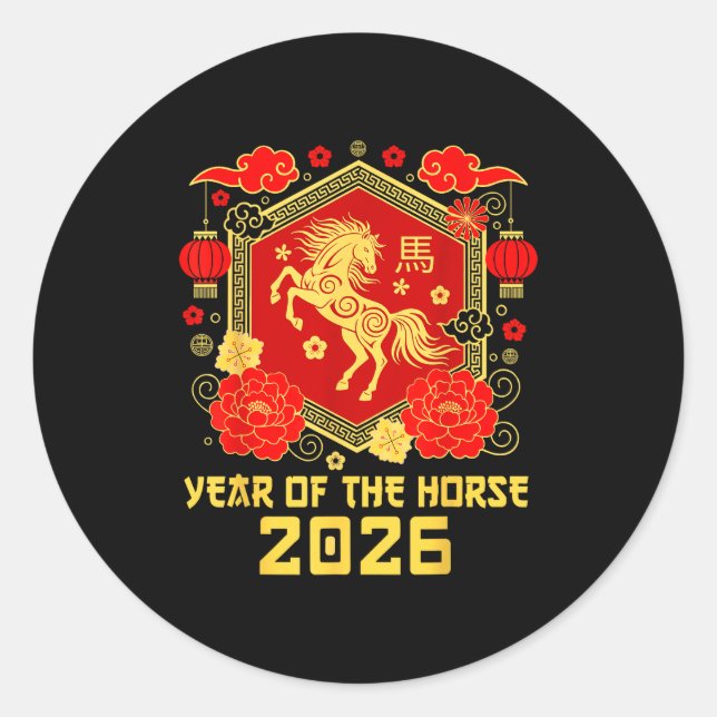 Happy Lunar Chinese New Year Of The Horse 2026 Zod Classic Round Sticker (Front)